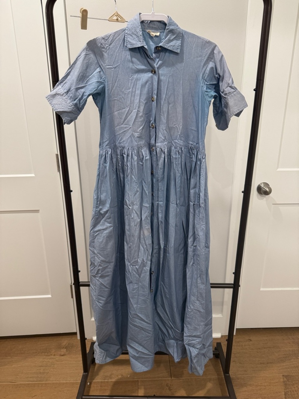 Parterre Light Blue Button-Front Maxi Shirt Dress